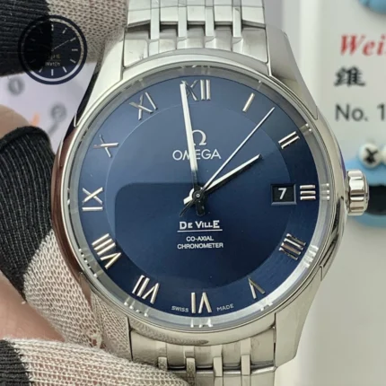 Omega De Ville Men's Blue Roman Dial 41mm Super Clone