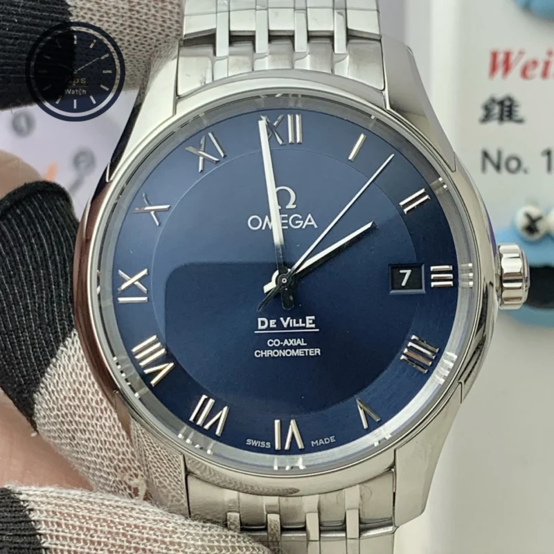 Omega De Ville Men's Blue Roman Dial 41mm Super Clone