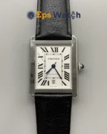 Cartier Tank Best Version White Dial Black Leather Strap Super Clone