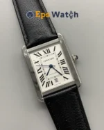 Cartier Tank Best Version White Dial Black Leather Strap Super Clone