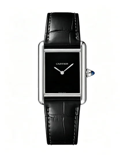 Cartier Tank Best Version Black Dial Leather Strap Super Clone