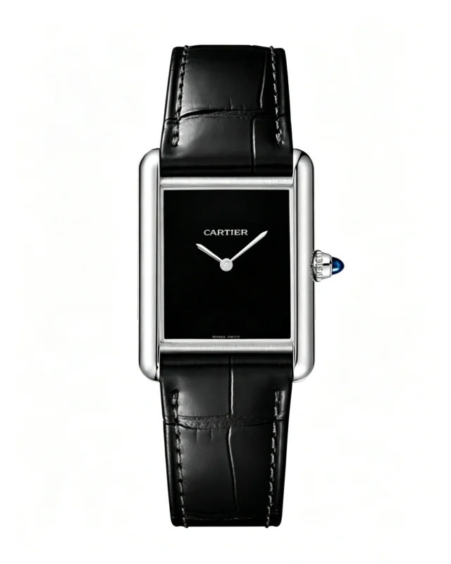 Cartier Tank Best Version Black Dial Leather Strap Super Clone