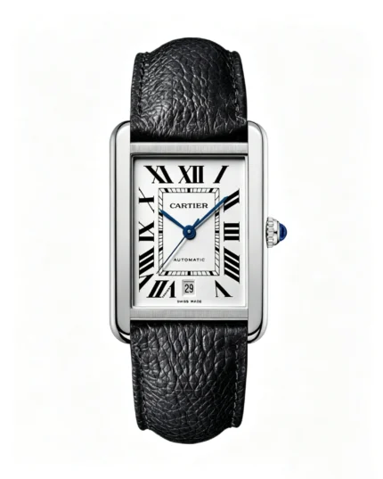 Cartier Tank Best Version White Dial Black Leather Strap Super Clone