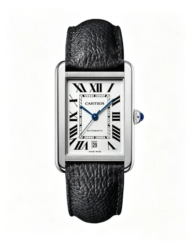 Cartier Tank Best Version White Dial Black Leather Strap Super Clone
