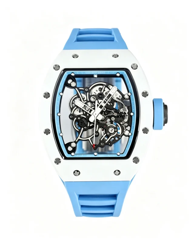 RM055 Blue Cer/RU Skeleton Dial with Blue Rubber Strap RMUL2 Super Clone