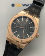 Royal Oak 15500OR Rose Gold 41mm Black Leather Strap Super Clone